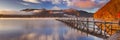 Jetty in Lake Chuzenji, Japan at sunrise in autumn